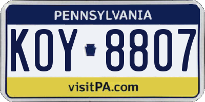 PA license plate KOY8807
