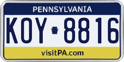 PA license plate KOY8816