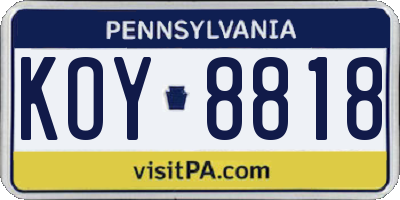PA license plate KOY8818