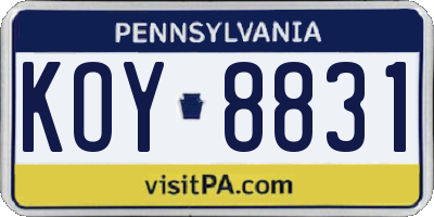 PA license plate KOY8831