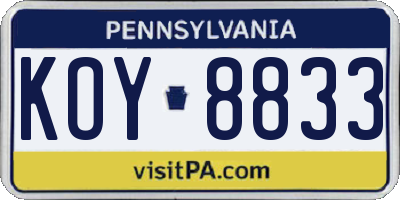 PA license plate KOY8833
