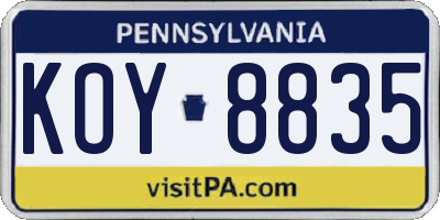 PA license plate KOY8835