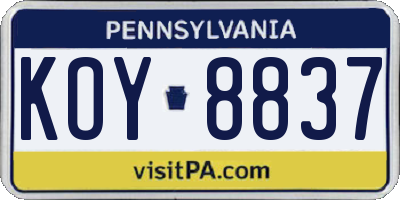 PA license plate KOY8837