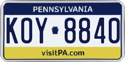 PA license plate KOY8840