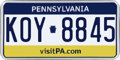 PA license plate KOY8845