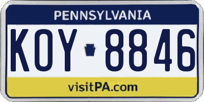PA license plate KOY8846