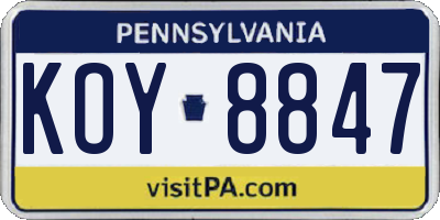 PA license plate KOY8847