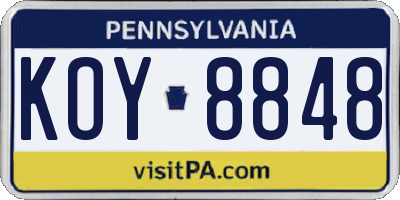 PA license plate KOY8848