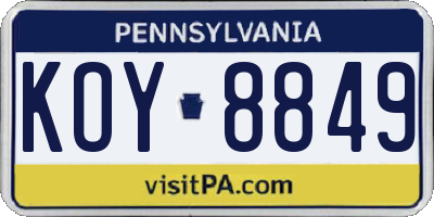 PA license plate KOY8849