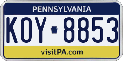 PA license plate KOY8853