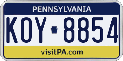 PA license plate KOY8854
