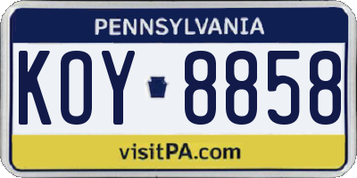PA license plate KOY8858