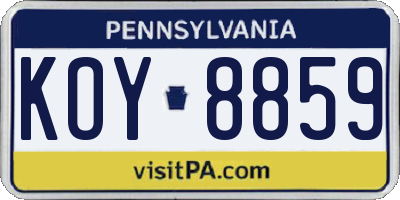 PA license plate KOY8859
