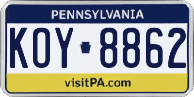 PA license plate KOY8862