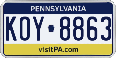 PA license plate KOY8863