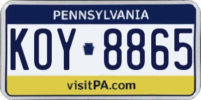 PA license plate KOY8865