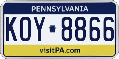 PA license plate KOY8866