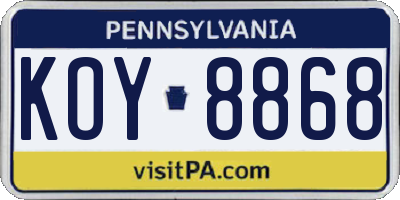 PA license plate KOY8868