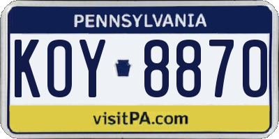 PA license plate KOY8870