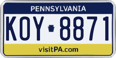 PA license plate KOY8871
