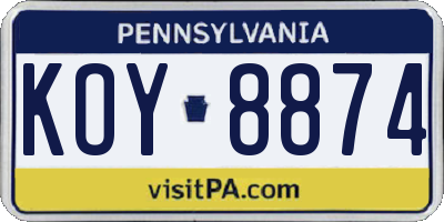 PA license plate KOY8874