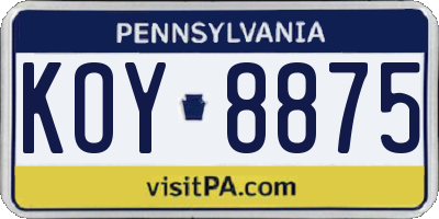 PA license plate KOY8875