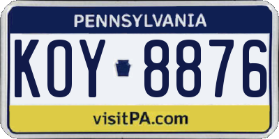 PA license plate KOY8876
