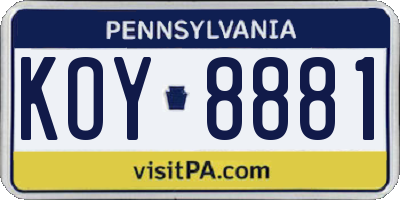 PA license plate KOY8881