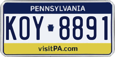 PA license plate KOY8891