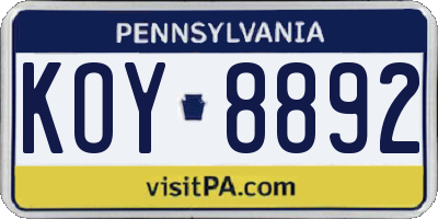 PA license plate KOY8892