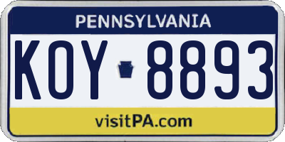 PA license plate KOY8893