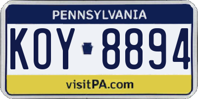 PA license plate KOY8894