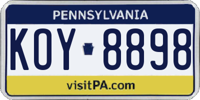 PA license plate KOY8898
