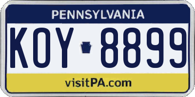 PA license plate KOY8899