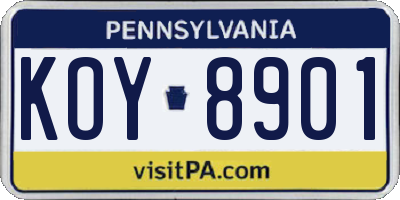 PA license plate KOY8901
