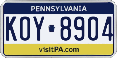 PA license plate KOY8904