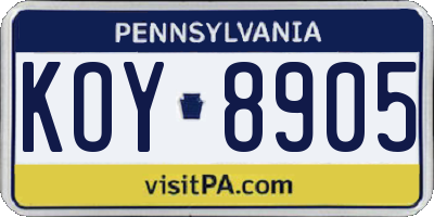 PA license plate KOY8905