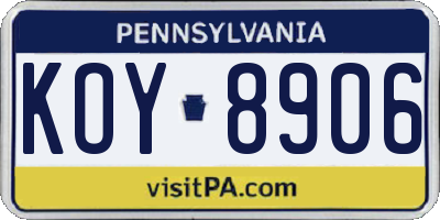 PA license plate KOY8906