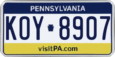 PA license plate KOY8907