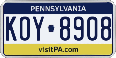 PA license plate KOY8908