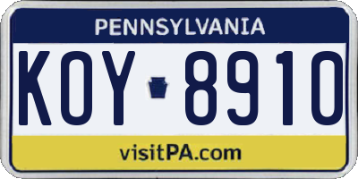 PA license plate KOY8910