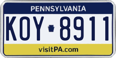PA license plate KOY8911