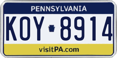 PA license plate KOY8914