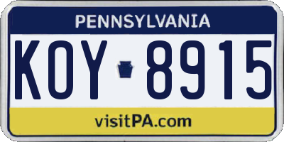 PA license plate KOY8915
