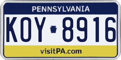 PA license plate KOY8916