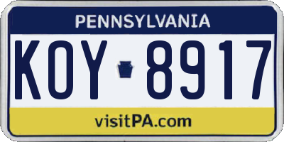 PA license plate KOY8917