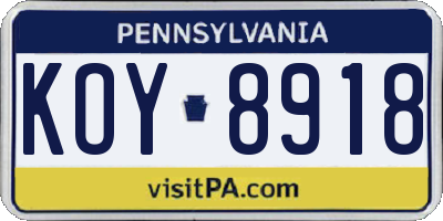PA license plate KOY8918