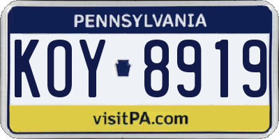 PA license plate KOY8919