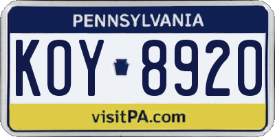 PA license plate KOY8920