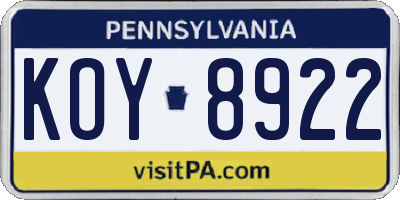 PA license plate KOY8922